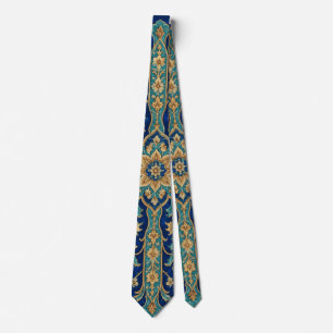 Cravate Motif Floral Arabesque Persan Bleu Royal