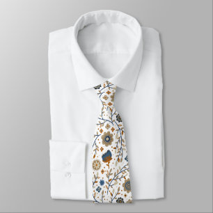 Cravate Motif floral avec fleurs bleues et oranges