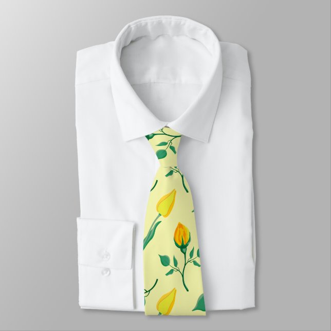 Cravate Motif floral avec rose jaune et fleurs de tulipe (Attaché)