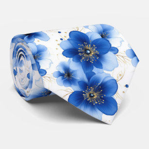 Cravate Motif floral bleu avec accents dorés