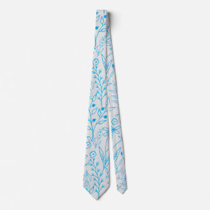 Cravate Motif floral classique mono ton bleu.A07 OfWhite