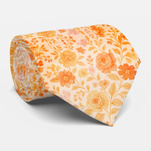 Cravate Motif floral crème et pêche