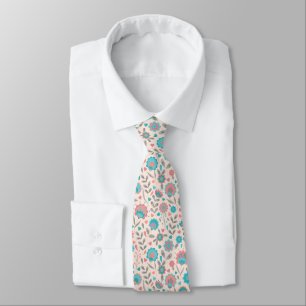 Cravate Motif floral d'art populaire turquoise et de