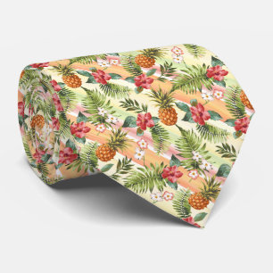 Cravate Motif floral de fruit d'ananas hawaïen tropical
