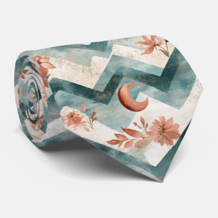 Cravate Motif floral de lune rustique à chevron de terre (
