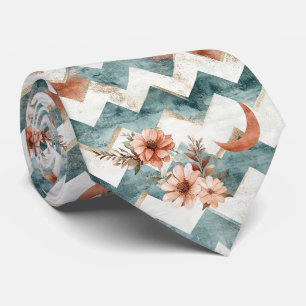 Cravate Motif floral de lune rustique en chevron