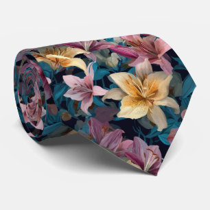 Cravate Motif floral de lys pastel et crème