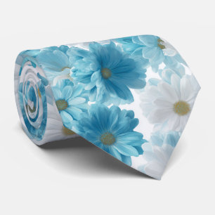 Cravate Motif floral de marguerite bleu et blanc