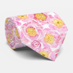 Cravate Motif floral de pivoine rose moderne