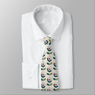 Cravate Motif floral de rétro turquoise