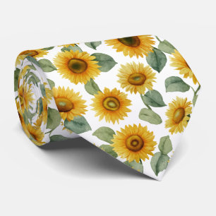 Cravate Motif floral de tournesol à l'aquarelle