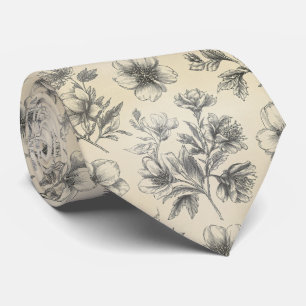 Cravate Motif floral dessin à la main