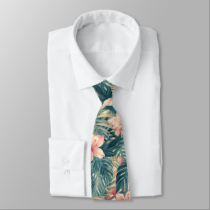 Cravate Motif floral d'été aux palmiers hawaïens tropicaux