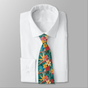 Cravate Motif floral d'été aux palmiers hawaïens tropicaux