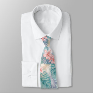 Cravate Motif floral d'été aux palmiers hawaïens tropicaux