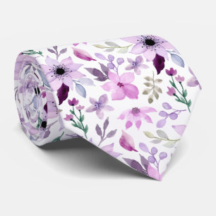 Cravate Motif floral élégant avec feuilles rouges et bleue