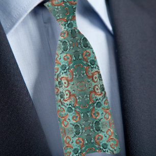 Cravate Motif floral élégant en cuivre et turquoise
