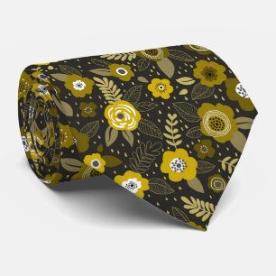 Cravate Motif floral fantaisiste élégant noir jaune