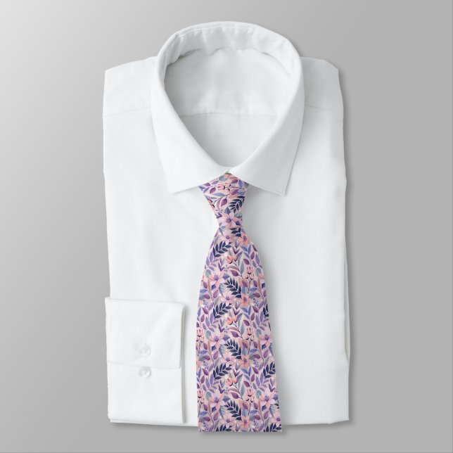 Cravate Motif floral Fleurs Roses Navy Peach (Attaché)
