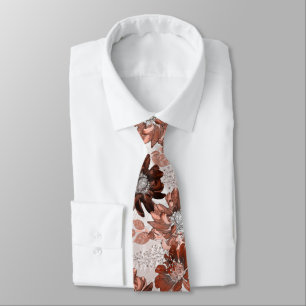 Cravate Motif floral gris-marron.