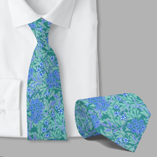 Cravate Motif floral inspiré de William Morris fleur bleue