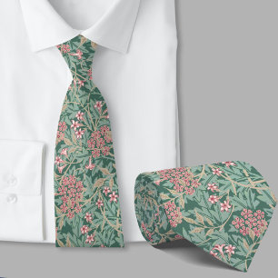 Cravate Motif floral inspiré de William Morris vert rose