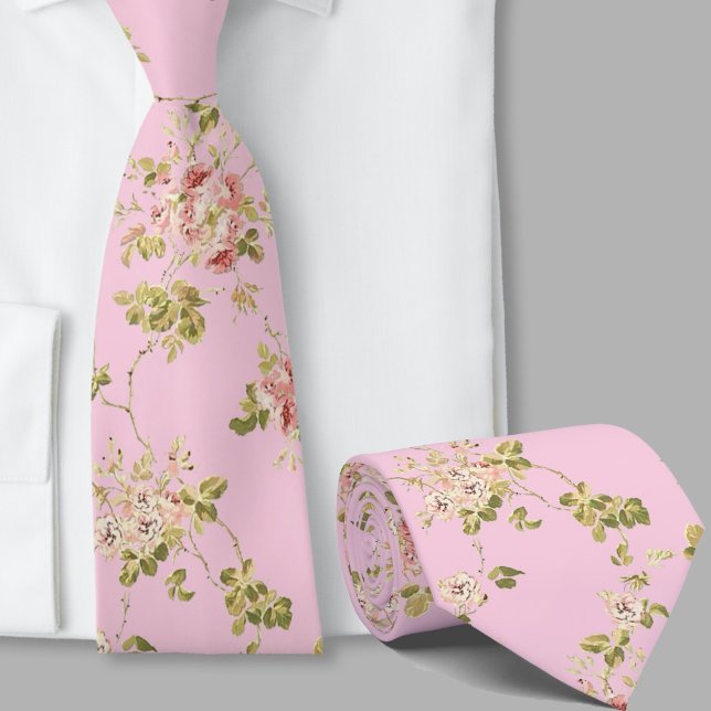 Cravate Motif floral jolies fleurs roses rétro (Créateur téléchargé)