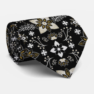 Cravate Motif floral noir et blanc orné