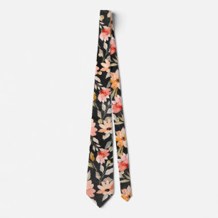 Cravate Motif floral noir rose