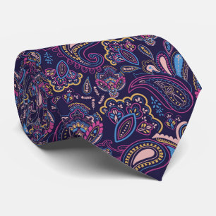 Cravate Motif floral paisley ethnique rétro bleu