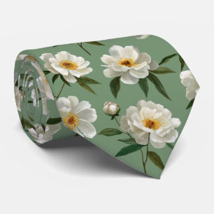 Cravate Motif floral Pivoine blanche