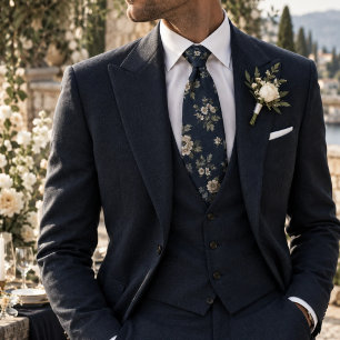 Cravate Motif floral raffiné de la marine héritée