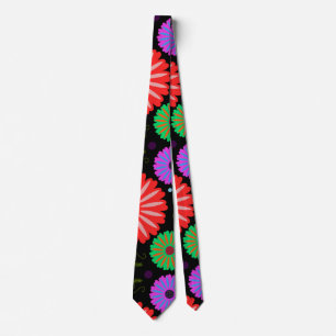 Cravate Motif floral rétro lumineux d'art folklorique colo