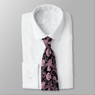 Cravate Motif floral rétro rose sur noir