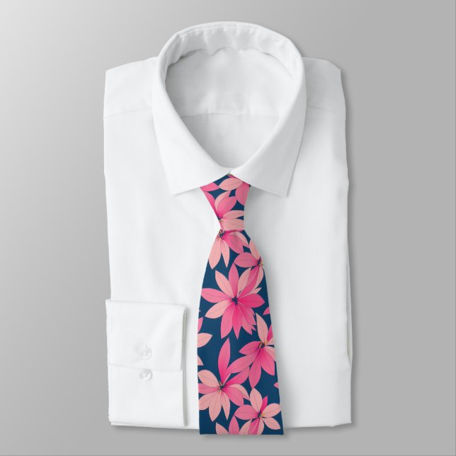 Cravate Motif floral rose rétro marine (Attaché)