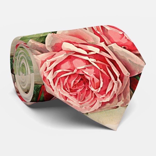 Cravate Motif Floral rose vintage (Roulé)