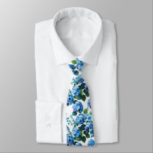 Cravate Motif floral sans couture Hydrangeas bleues & Euca