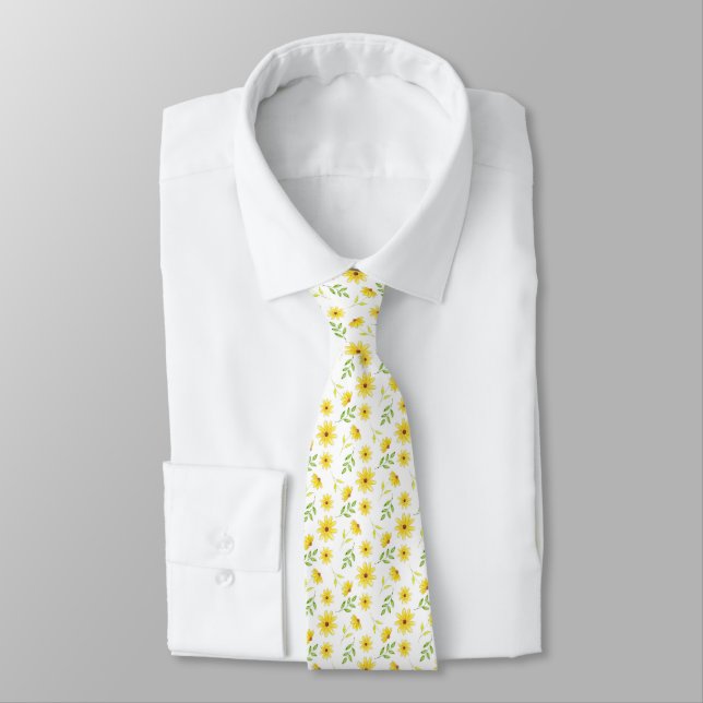 Cravate Motif floral vert jaune (Attaché)