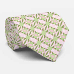 Cravate Motif géométrique abstrait vert et rose pastel