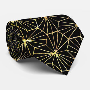 Cravate Motif géométrique Art Déco noir et or