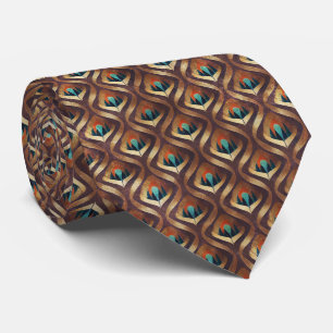 Cravate Motif géométrique Art déco sarcelle et or (8)