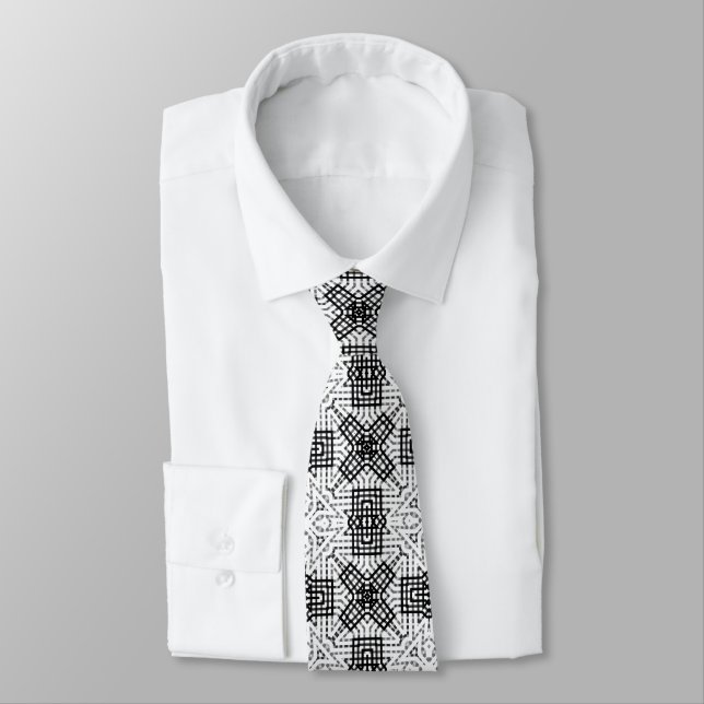 Cravate Motif géométrique blanc et noir (Attaché)