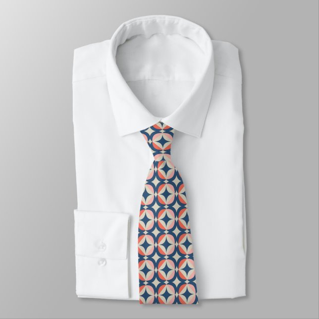 Cravate Motif géométrique bleu et de corail (Attaché)