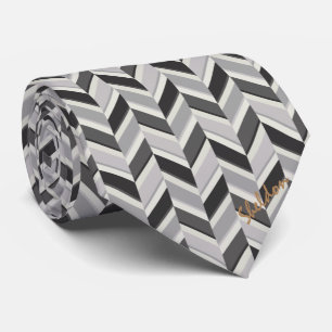Cravate Motif géométrique chevron gris moderne monogramme