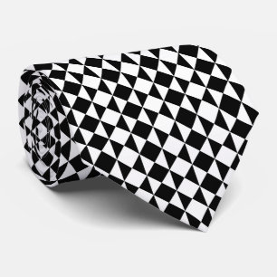 Cravate motif géométrique en bandes carrées noir et blanc