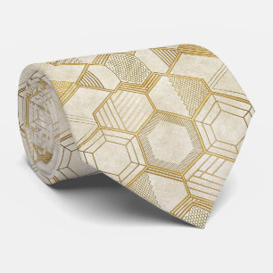 Cravate Motif géométrique en marbre crème à hexagone doré