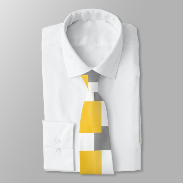 Cravate Motif géométrique gris jaune (Attaché)