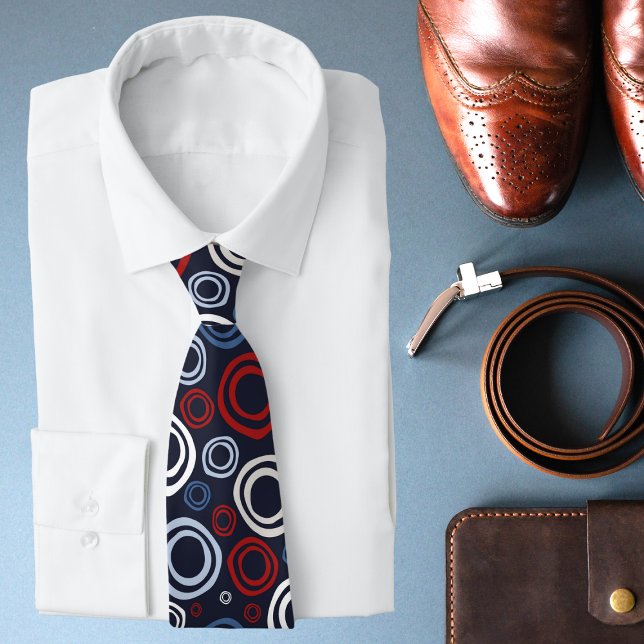Cravate Motif géométrique moderne rouge blanc et bleu (Créateur téléchargé)