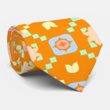 Motif géométrique pixel en pastel sur orange vibra