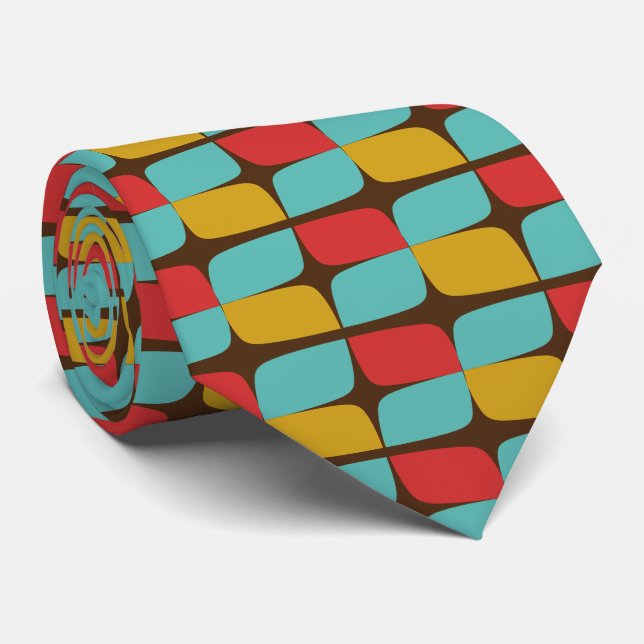 Cravate Motif géométrique rétro sur brun (Roulé)
